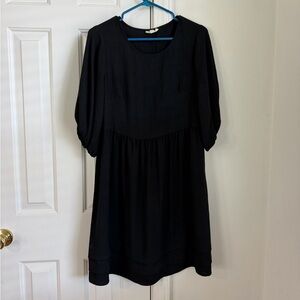 Black Puff-Sleeve Midi Dress by